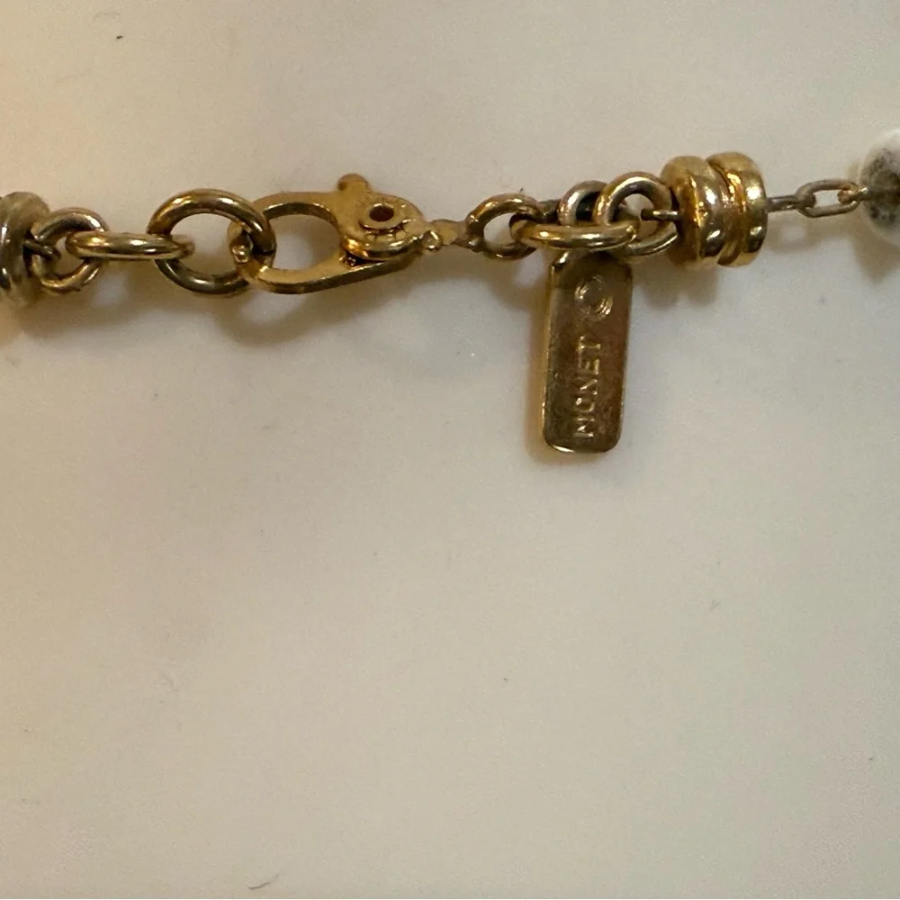 Vintage Monet White Beaded‎ Necklace Width Gold Accent Signed~30
